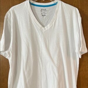 EUC Polo by Ralph Lauren Classic White 100% Cotton V-Neck Tee Size Large